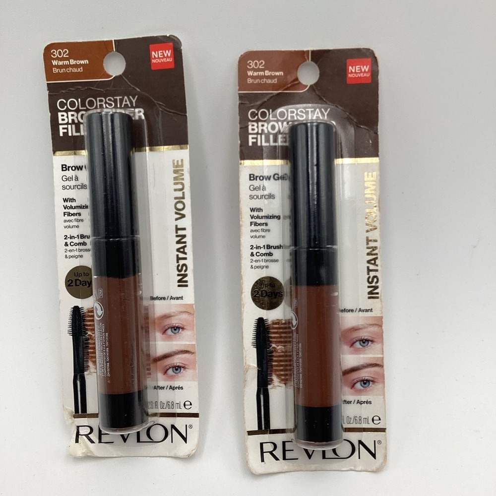 2 Pack Revlon Colorstay Brow Fiber Filler Gel #302 Warm Brown - 0.23 Fl‎ Oz Ea.
